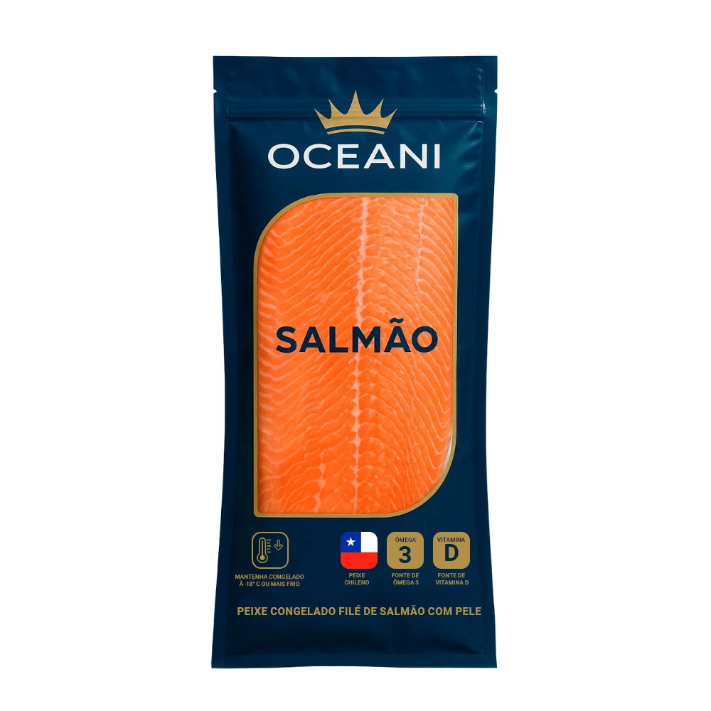 Peixe Congelado Filé de Salmão com Pele Oceani Peso Variável