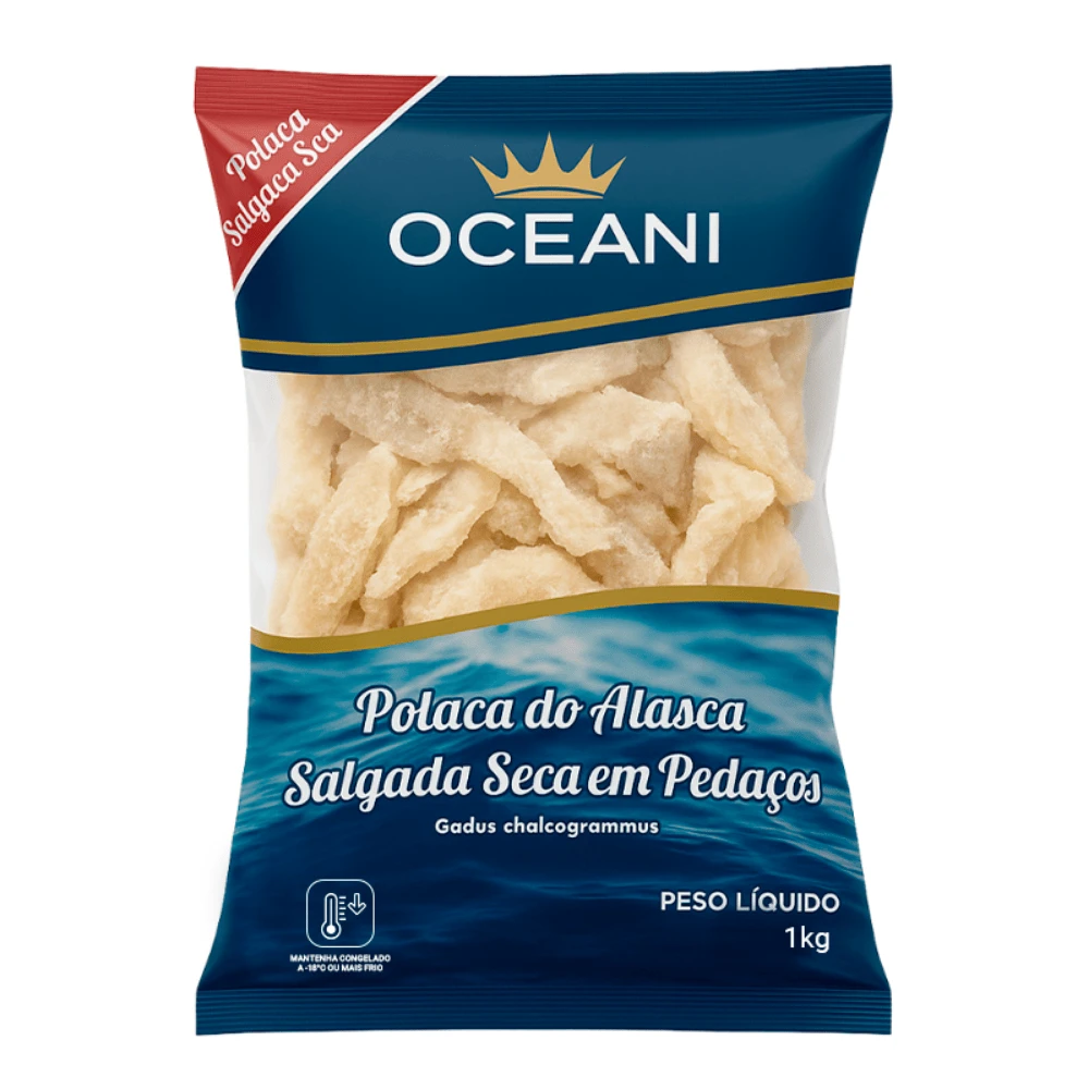 Polaca do Alasca Salgado Seco Filé em Pedaços Sem Pele (Pollock) Oceani 1kg